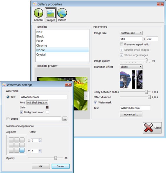 Templates window : Flash Slideshow Maker